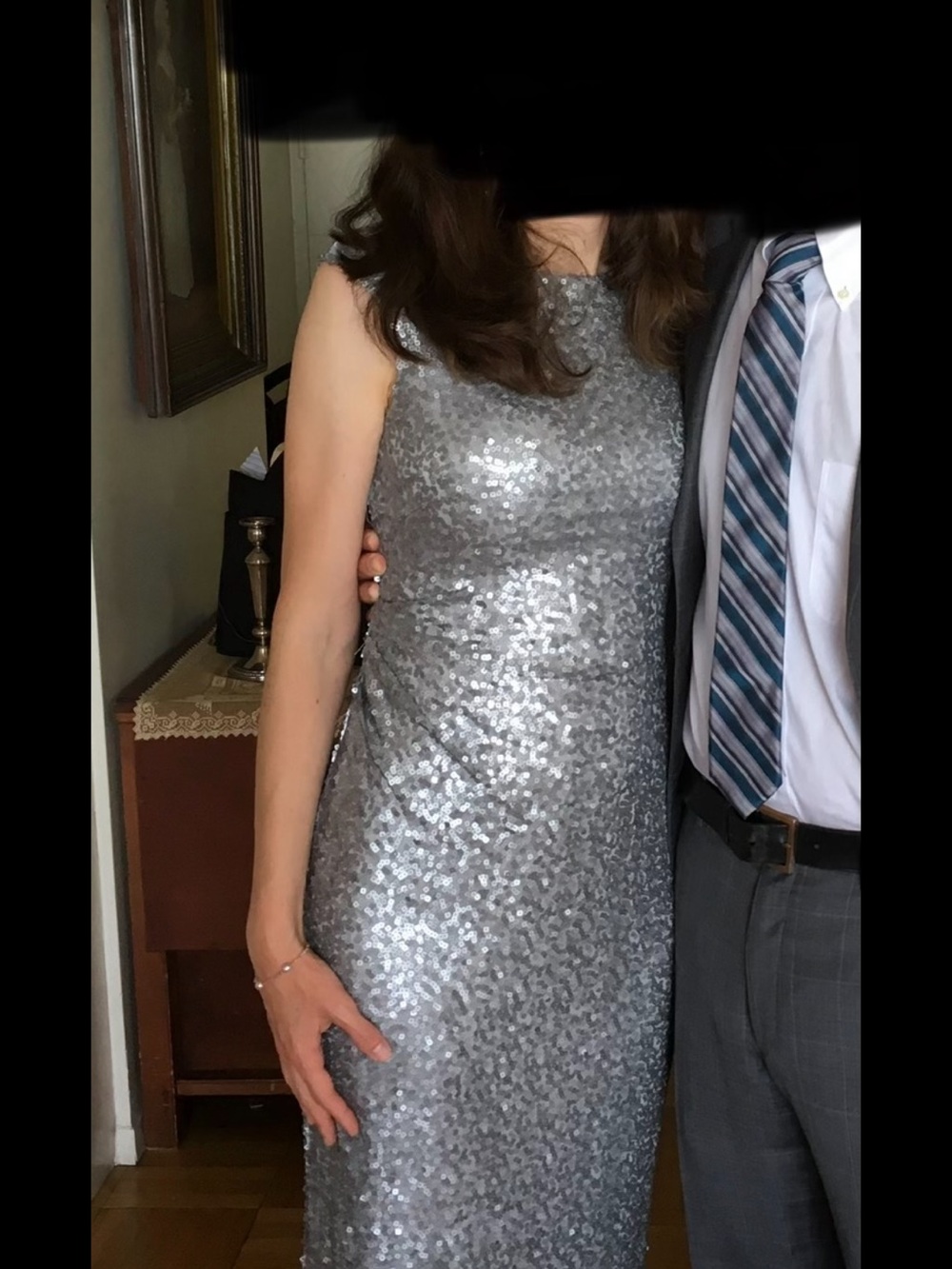 David Meister Silver Sequin Maxi Dress